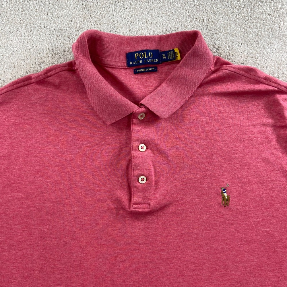 Polo Ralph Lauren Polo Shirt Mens XL Pink Custom Slim Fit Cotton Jersey Pony